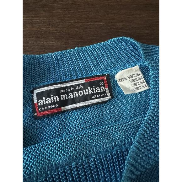 Alain Manoukian Italy Teal Viscose Sweater Womens Medium Blue Knit Elevated Chic - Picture 7 of 12